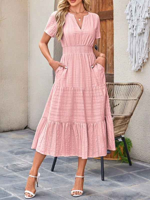 tiered-notched-short-sleeve-dress OhSoStyled at Sophia's Style-1